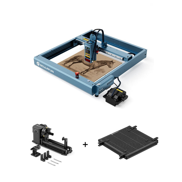 Grabador láser SCULPFUN SF-A9 40W + Panel de nido de abeja H3 40*40cm + rodillo giratorio RA Pro Max 4 en 1