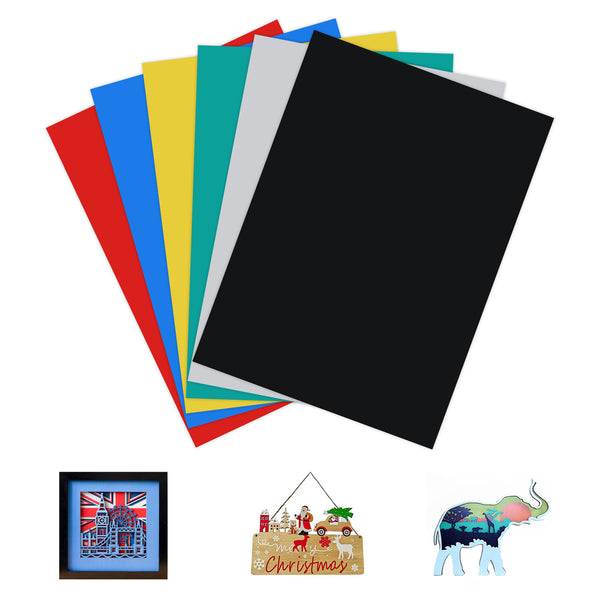 Planchas de Contrachapado Multicolor - Pack 6 usd. A4 (21x29.7 cm, 3mm), Certificado FSC - Ideal para Corte Láser y Manualidades
