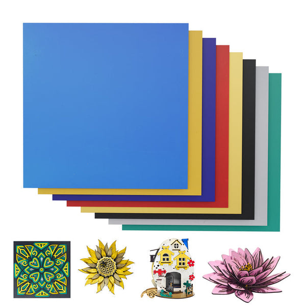 Tableros de Contrachapado Multicolor – 8 piezas 30x30x3mm, para Manualidades y Grabado Láser
